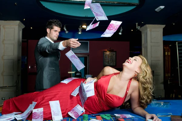 Couple Love Celebrating Fortune Gambling Casino — Stock Photo, Image