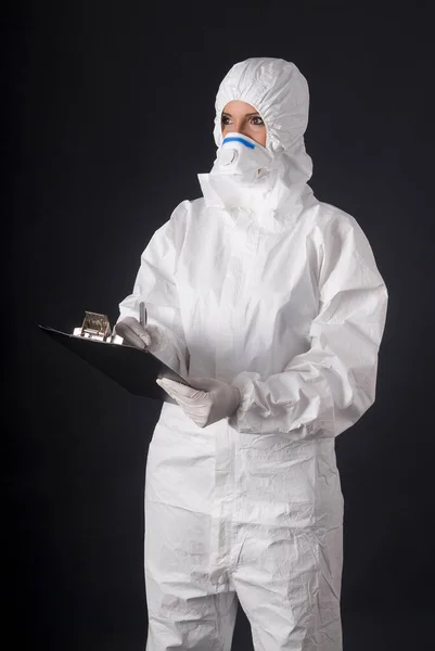 Dressed Woman Contracted Protector Avoid Contagion Ebola Coronavirus Pandemic — Stock Photo, Image