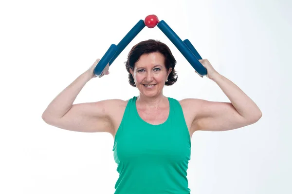 Year Old Senior Woman Doing Gymnastics White Background — Stock Photo, Image