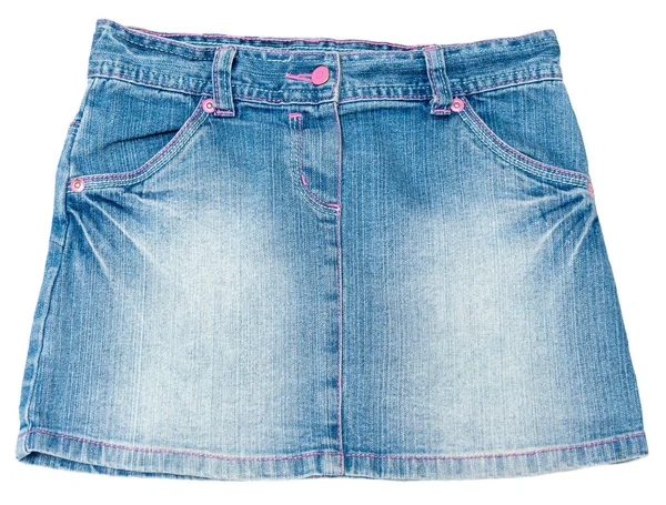 Denim Skirt Blue White Background Mini Close Front View — Stock Photo, Image