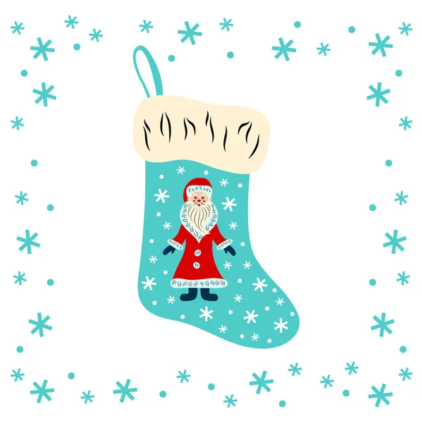 크리스마스 양말에 산타클로스와 눈송이가 그려져 디자인 배경의 이미지입니다 템플릿 — 스톡 벡터
