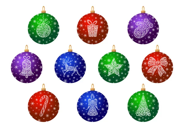 Conjunto Bolas Navidad Con Patrón Adornado Copos Nieve Decoración Año — Archivo Imágenes Vectoriales