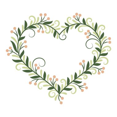 Çiçek desenli bir kalp şeklinde çerçeve. Düğün davetiyeleri ve kartlar için dekorasyon. Tasarımınız için şablon.