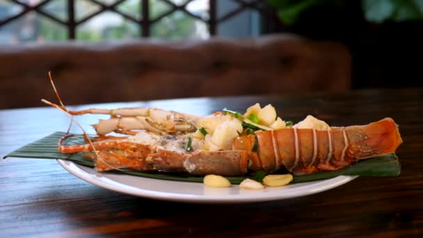 Restaurante de alta cocina - Mariscos frescos de lujo, langosta deliciosa — Vídeo de stock