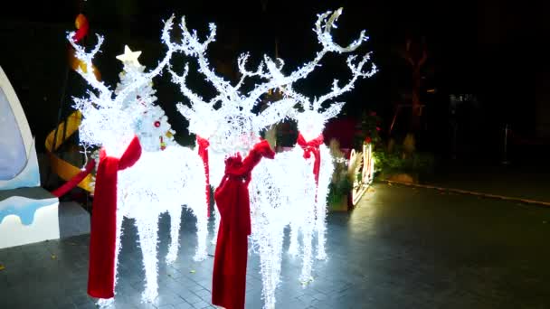 シティストリートの稲妻と輝くクリスマスの装飾 — ストック動画