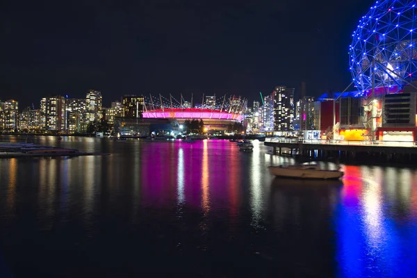 Una Foto False Creek Por Noche Versión Exposición Larga Vancouver —  Fotos de Stock