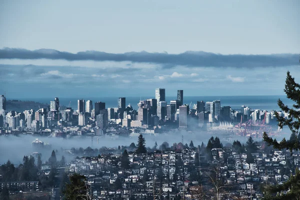 在一个雾蒙蒙的早晨 一张温哥华市中心的照片 Bc加拿大温哥华 — 图库照片
