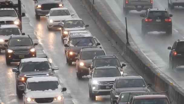 Vídeo Movimento Carros Estrada Pela Manhã Fevereiro 2021 Vancouver Canadá — Vídeo de Stock