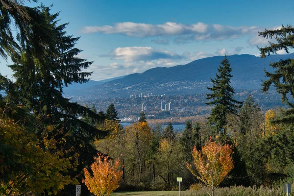 Sonbahar yapraklı Kuzey Vancouver manzarası. Burnaby Dağı, BC, Kanada