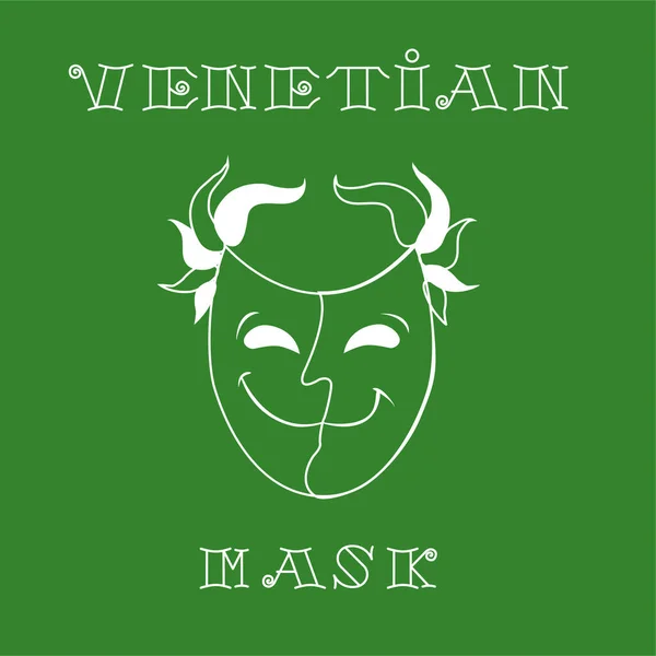 Venedik maskesi. Yeşil arka planda beyaz çizim. Harf.