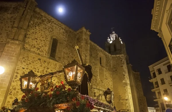 Semana Santa flotar con luna, España — Foto de Stock