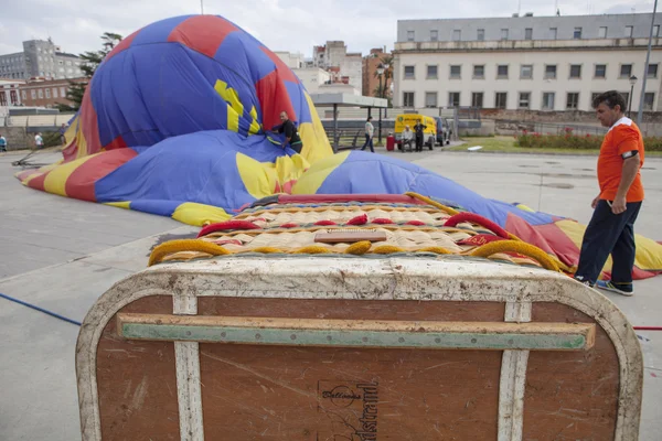 Hot-air balloon basket on the ground