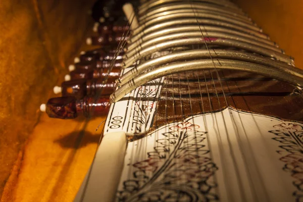 Caso de instrumento com Sitar, uma corda musical tradicional indiana — Fotografia de Stock