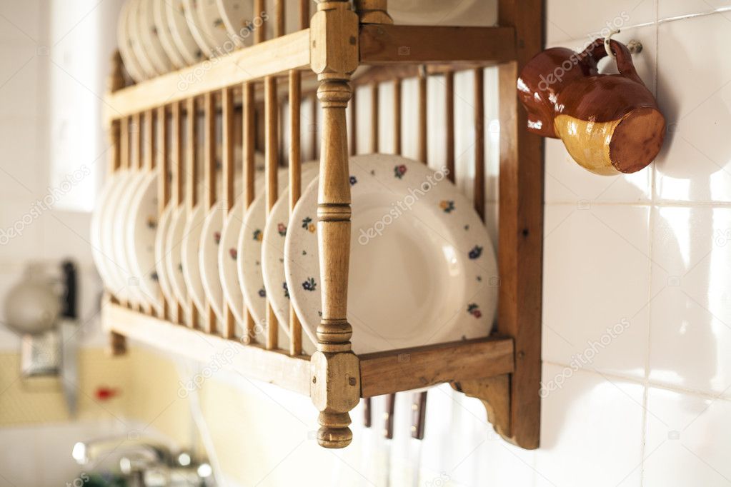 Old wooden plate rack