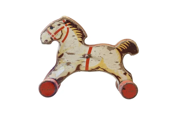 Wheeled Horse Old Wooden Toy Made Arround 1950 Isolated — Stock Photo, Image