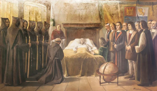 Christopher Columbus His Death Bed Painted Benito Rementeria Colon House — Stock Photo, Image