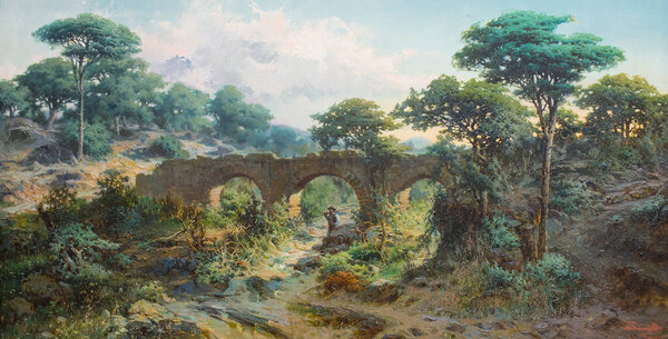Moorish Aqueduct. Madinat al-Zahara Palace water supply infrastructure. Painted by Rafael Romero Barros in 1887. Fine Arts Museum of Cordoba