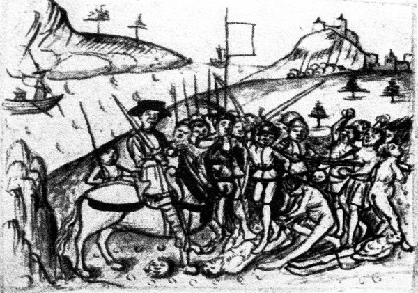 Bethencourt Och Salle Erövrade Kanarieöarna Vasaller Henrik Iii Kastilien 1402 — Stockfoto