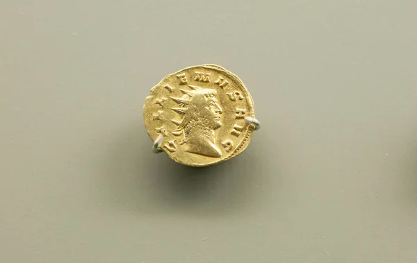 Merida Hiszpania Listopada 2020 Moneta Rzymskiego Cesarza Gallienusa Narodowe Muzeum — Zdjęcie stockowe