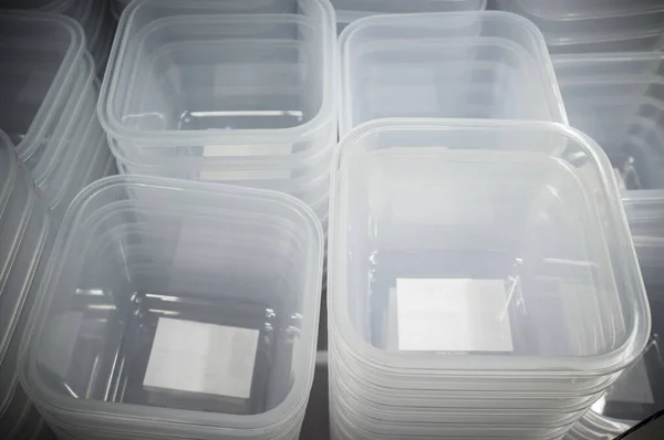 Piles Plastic Food Storage Containers Soft Focus — Stock Photo, Image