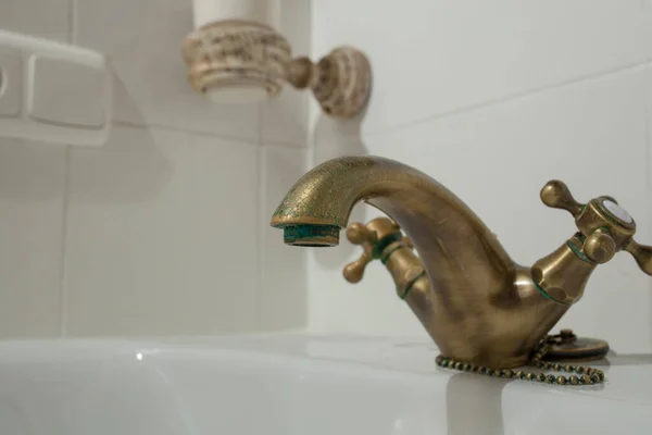 Grifo Cobre Estilo Retro Lavabo Plug Con Cadena — Foto de Stock