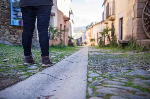 Bezoeker Hoofdstraat Granadilla Dorp Middeleeuwse Stad Geëvacueerd 1965 Weet Dat — Stockfoto