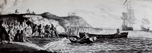 John Byron Visita Patagonia 1764 Grabado Del Siglo Xviii — Foto de Stock