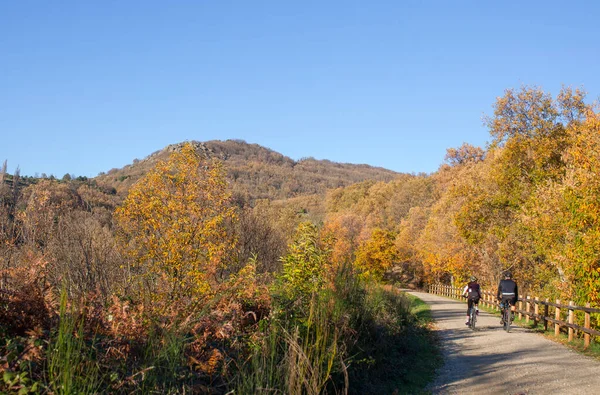 Los Ciclistas Disfrutan Green Way Itinerario Banos Montemayor Temporada Otoño — Foto de Stock