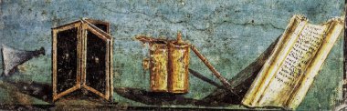 Fresco painting depicting roman writing implements. Repr. at MNAR, Spain. Original at National Archaeological Museum of Naples, Italy clipart