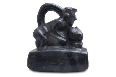 Madrid, İspanya - 11 Temmuz 2020: Chimu gemisi cinsel bir sahne tasvir ediyor. Heteroseksüel ilişki. 1100 AC. Amerika Müzesi, Madrid, İspanya