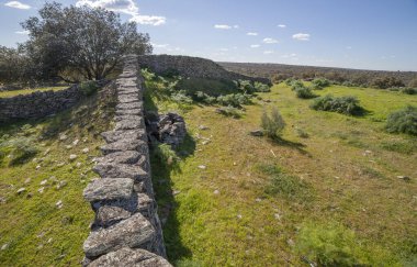Tamusia arkeolojik alanı, Botija, Caceres, Extremadura. Ana duvar. Batı Hispano-Kelt Vetton Halkı Tepesi