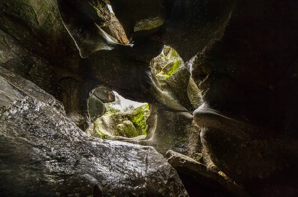 Spectacular Granitic Rock Chanels Pothholes Eroded Flood Flows Cornalvo Natural — Stock Photo, Image