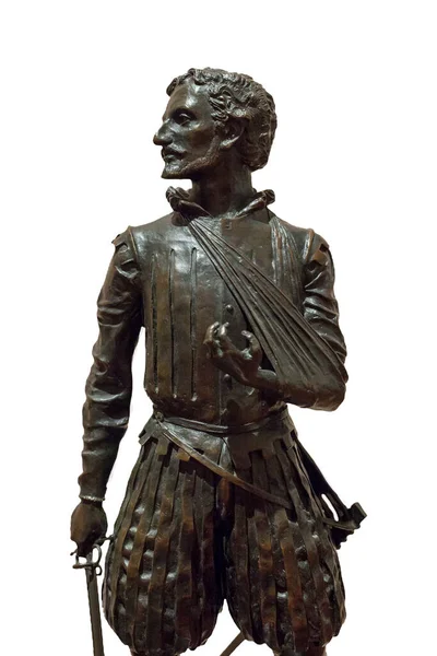 スペイン マドリード 2021年3月6日 ミゲル セルバンテス サヴェドラ像がレパント兵士の戦いとして描かれる セルジオ ブランコ 1999年 マドリード海軍博物館 — ストック写真
