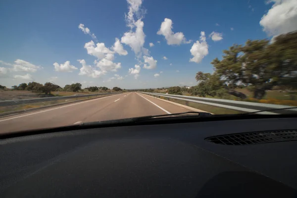 Conduite Une Belle Journée Ensoleillée Par Route Campagne Locale Estrémadure — Photo