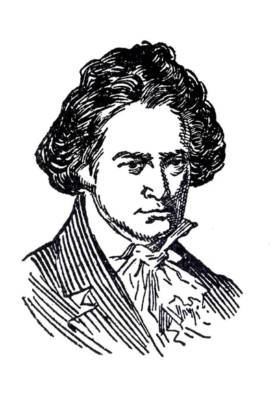 Ludwig Van Beethoven Portrait German Composer Pianist Draw Book Enciclopedia — Stock Photo, Image