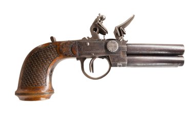 Double barrel flintlock pistol, 1700. Naval Museum of Madrid, Spain