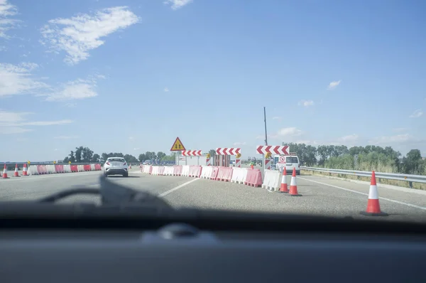 Roadworks Highway Divert Traffic Temporary Road View Car — Stock Photo, Image