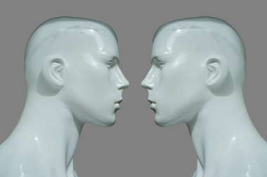 Beyaz mankenler profillerini mahvediyor. Gri arkaplan üzerinde izole