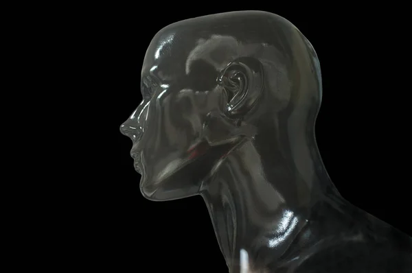 Perfil Busto Manequim Preto Isolado Sobre Fundo Preto — Fotografia de Stock