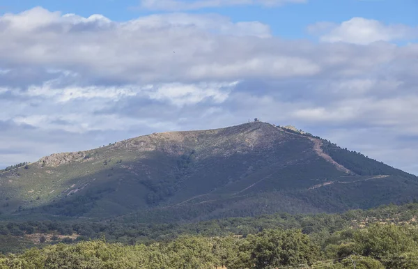 Torre Vigilancia Incendios Sobre Bosque Aceituna Pueblo Rural Valle Alagón —  Fotos de Stock