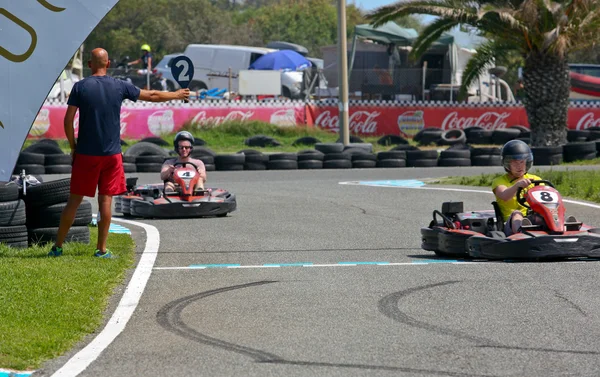 People having fun on a go cart. Summer season — Stock Photo, Image