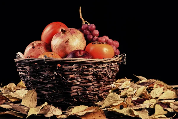秋の果物がいっぱい入ったかご — ストック写真