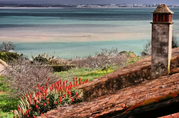 Antigua chimenea sobre el paisaje colorido — Foto de Stock