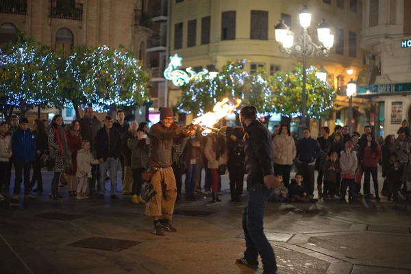 Playing with fire torch — Stock Photo, Image