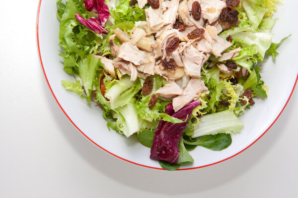 Chicken salad with tomatoes and raisin