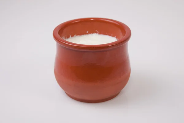 Curd in clay pot — Stock Fotó