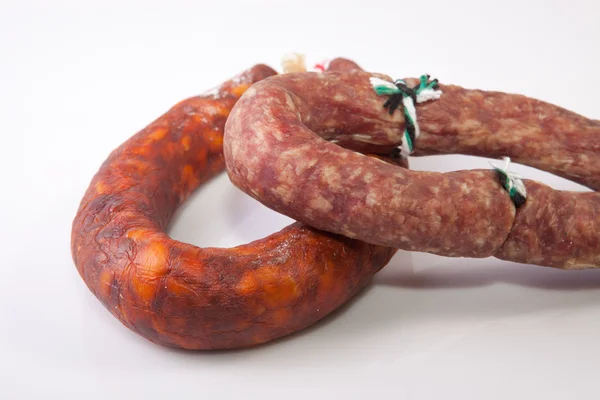 Röd chorizo och salchichon — Stockfoto