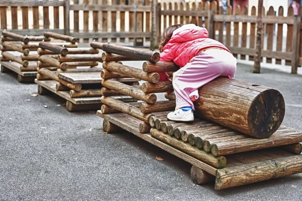 Wooden train on playground — Stock Photo, Image