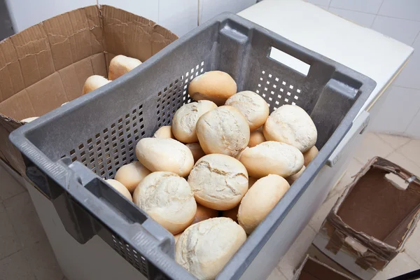 Box of fresh baked bread rolls — Stock Photo, Image