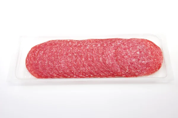 Salame affettato sulla confezione — Foto Stock